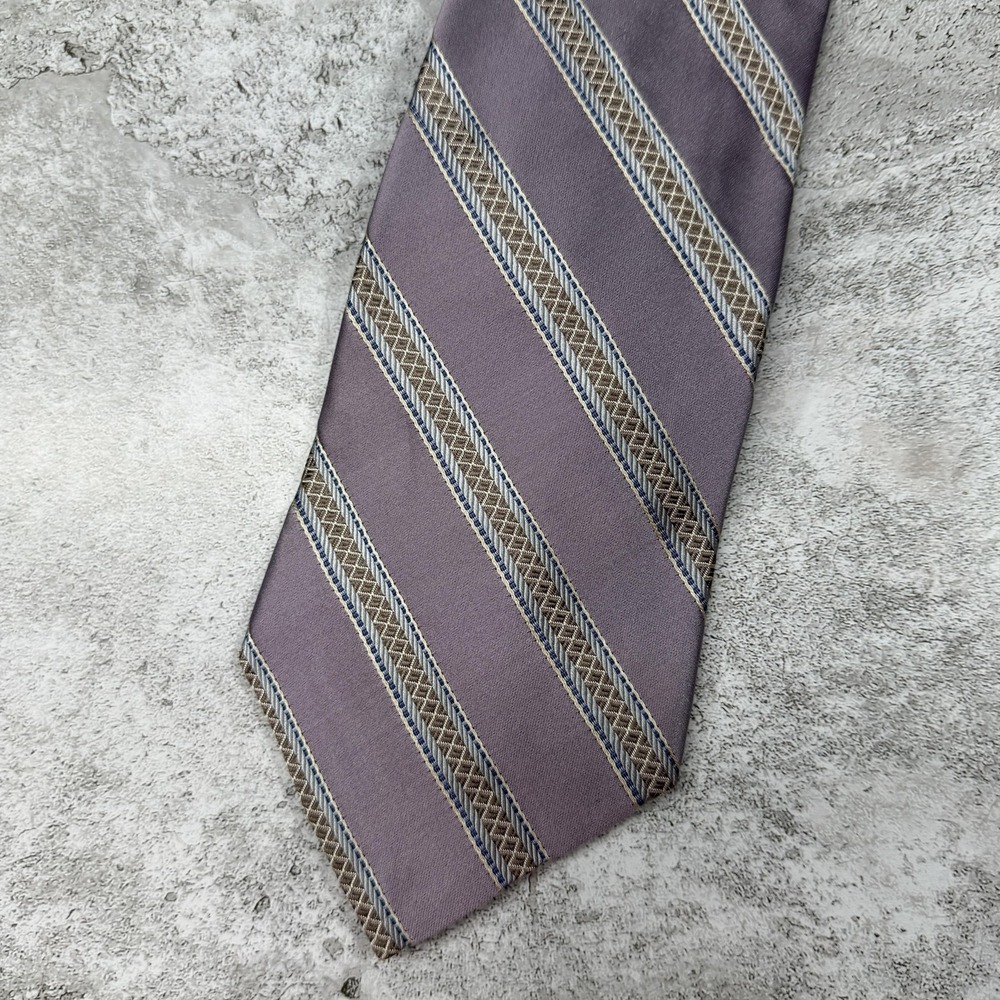Metropolitan View Silk Tie Mens One Size Purple Striped Made In USA Necktie New